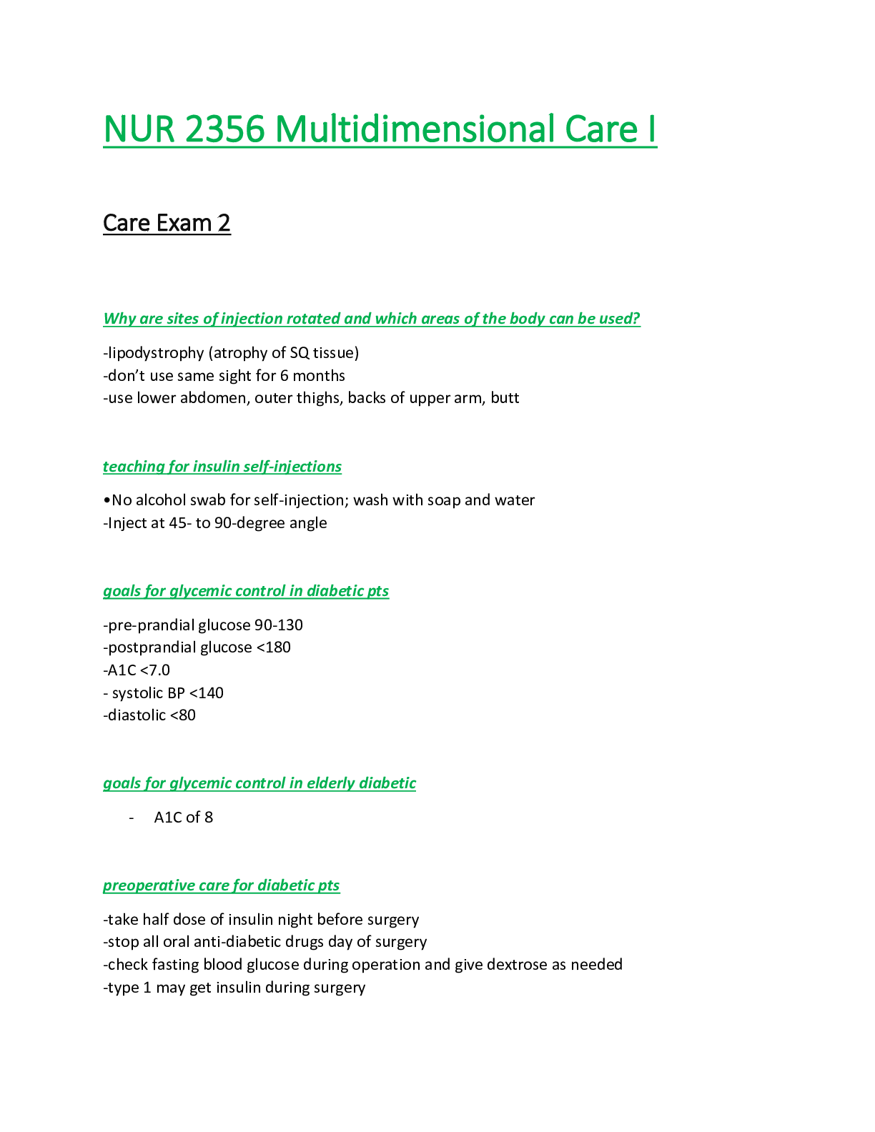 Preview of NUR 2356 / NUR2356 Exam 2 (Latest Update): Multidimensional Care I / MDC 1 - Rasmussen